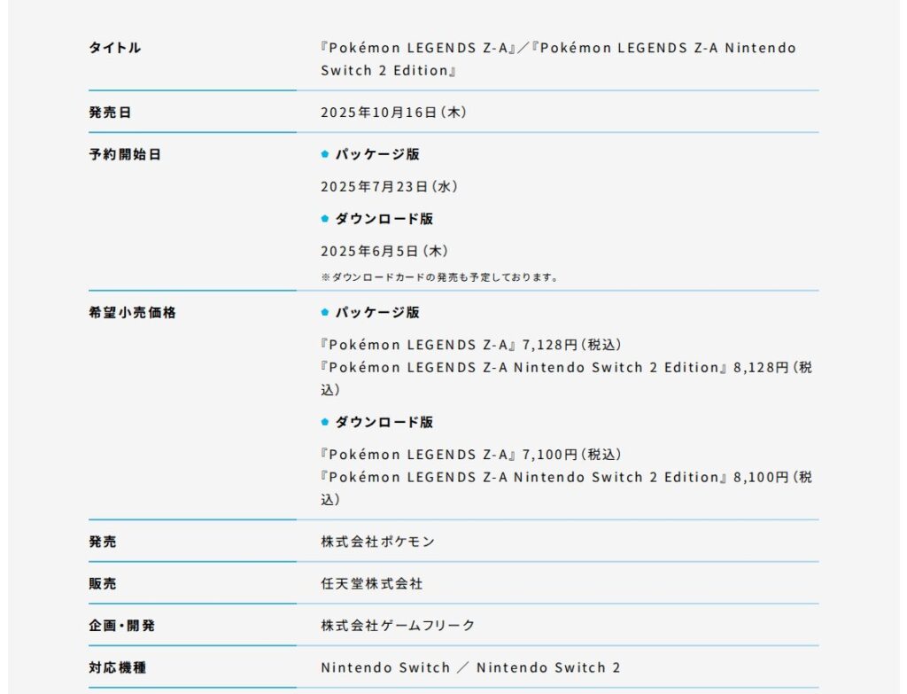 Pokémon LEGENDS Z-A公式サイトの商品情報